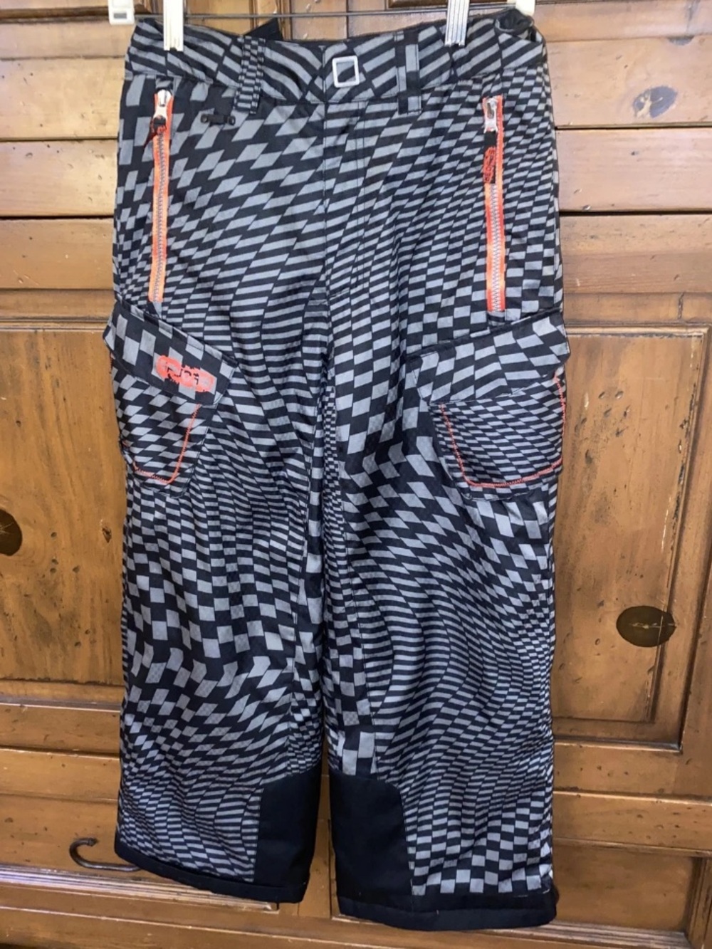 Boys Girls Kids SPYDER Ski Snowboard Pants-Gray/Black-Cargo/Zip Pockets-US 12